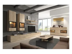 Conjunto de móveis para sala de estar, coleção RAMOS. Cores carvalho e preto.