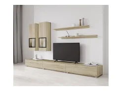 Conjunto de móveis para sala de estar, coleção RAMOS. Cores carvalho e preto.