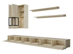 Conjunto de móveis para sala de estar, coleção RAMOS. Cores carvalho e preto.