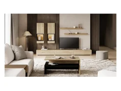 Conjunto de móveis para sala de estar, coleção RAMOS. Cores carvalho e preto.