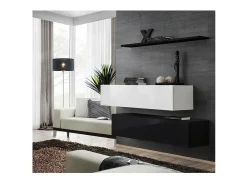 Conjunto de móveis para sala de estar SWITCH SBII, design em cores preto e branco brilhante.