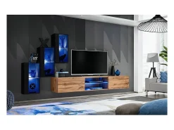 Conjunto de móveis para sala de estar SWITCH XXII design, nas cores preto e carvalho.