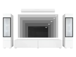 Conjunto de móveis para sala com LED 4 elementos – rack 180 cm, 2 vitrines e prateleira, composição de parede de pé ou suspensa carvalho Artisan