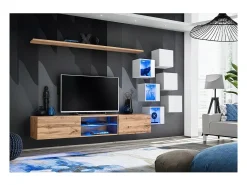Conjunto de móveis para sala de estar SWITCH XXI design, cor carvalho e branco.