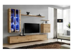 Conjunto de móveis para sala de estar SWITCH XII, design mural, na cor carvalho Wotan.