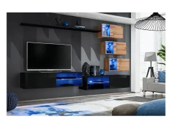 Conjunto de móveis para sala de estar SWITCH XXIV, design, cor preta e carvalho.