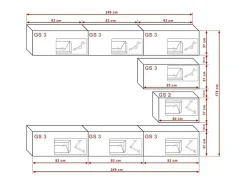 Conjunto de móveis para sala de estar branco e preto suspensos coleção CEPTO XVI 249cm, 8 peças, modulares.