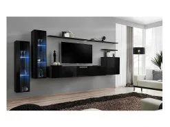 Conjunto de móveis para sala de estar SWITCH XI, design mural, cor preto brilhante.