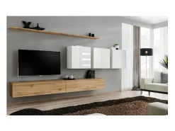 Conjunto de móveis para sala SWITCH VII design, cor carvalho Wotan e branco brilhante.