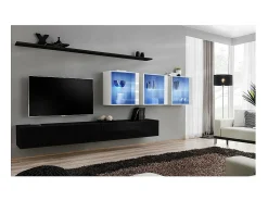 Conjunto de móveis para sala de estar mural SWITCH XVII design, cores preto e branco brilhante.
