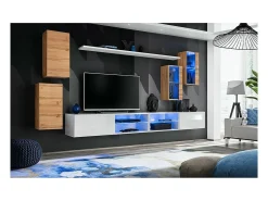 Conjunto de móveis para sala de estar SWITCH XXV, design em carvalho e branco.