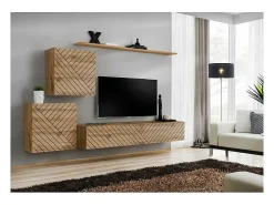 Conjunto de móveis para sala de estar SWITCH V, na cor carvalho wotan com acabamentos fresados.