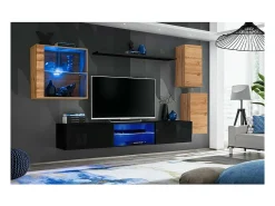 Conjunto de móveis para sala de estar SWITCH XXIII, design em carvalho e preto