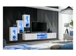 Conjunto de móveis para sala de estar SWITCH XXII, design moderno, na cor branca brilhante.