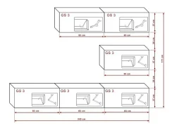 Conjunto de móveis para sala de estar preto e branco, suspensos, coleção CEPTO XXV. 249cm, 6 móveis, com LEDs, modulares.