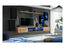 Conjunto de móveis para sala de estar SWITCH XXV, design em preto e carvalho.
