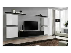 Conjunto de móveis para sala de estar SWITCH IV design, cores preto e branco brilhante.