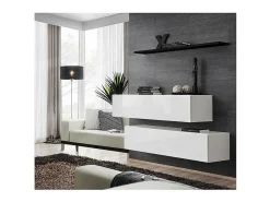 Conjunto de móveis para sala SWITCH SBII design, cor branca brilhante e prateleira preta.