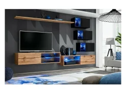 Conjunto de móveis para sala de estar SWITCH XXIV, design em carvalho e preto.