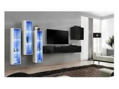 Conjunto de móveis para sala de estar SWITCH XIII design, nas cores preto brilhante e branco.