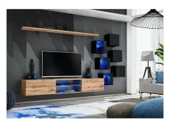 Conjunto de móveis para sala de estar SWITCH XXI, design, cor carvalho e preto.
