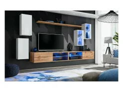 Conjunto de móveis para sala de estar SWITCH XXV, design em cores branco e carvalho.