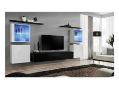 Conjunto de móveis para sala de estar SWITCH XIV, design de parede, nas cores preto e branco brilhante.