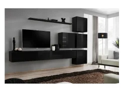 Conjunto de móveis para sala de estar SWITCH IX, design de parede, na cor preto brilhante.