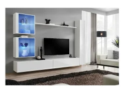 Conjunto de móveis para sala de estar SWITCH XVIII, design mural, na cor branco brilhante.