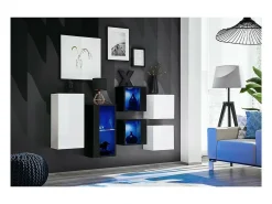 Conjunto de móveis para sala de estar SWITCH SBIV design. Cores branco e preto.
