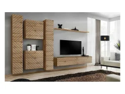 Conjunto de móveis para sala de estar SWITCH VI. Cor carvalho Wotan com acabamento frontal fresado.