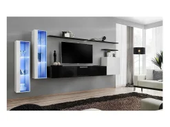 Conjunto de móveis para sala de estar SWITCH XI, design de parede, cores branco e preto brilhante.