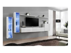 Conjunto de móveis para sala de estar SWITCH XI, design mural, na cor branco brilhante.
