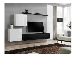 Conjunto de móveis para sala de estar SWITCH V, design em preto e branco brilhante.