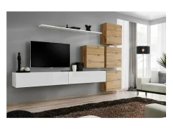 Conjunto de móveis para sala de estar SWITCH IX design, cor branco brilhante e carvalho Wotan.