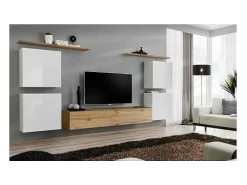 Conjunto de móveis para sala SWITCH IV design, cor carvalho Wotan e branco.