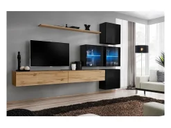 Conjunto de móveis para sala de estar SWITCH XIX design, nas cores carvalho Wotan e preto brilhante.