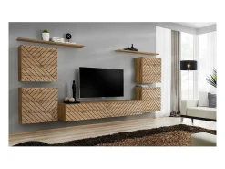 Conjunto de móveis para sala SWITCH IV design, cor carvalho wotan com acabamentos fresados.
