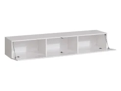 Conjunto de móveis para sala SWITCH III design, cores branco e carvalho Wotan. Acabamentos brilhantes e efeito de carvalho fresado.