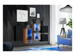 Conjunto de móveis para sala de estar SWITCH SBIV design. Cores preto e carvalho.
