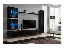 Conjunto de móveis para sala de estar SWITCH XVIII, design mural, na cor preto brilhante.