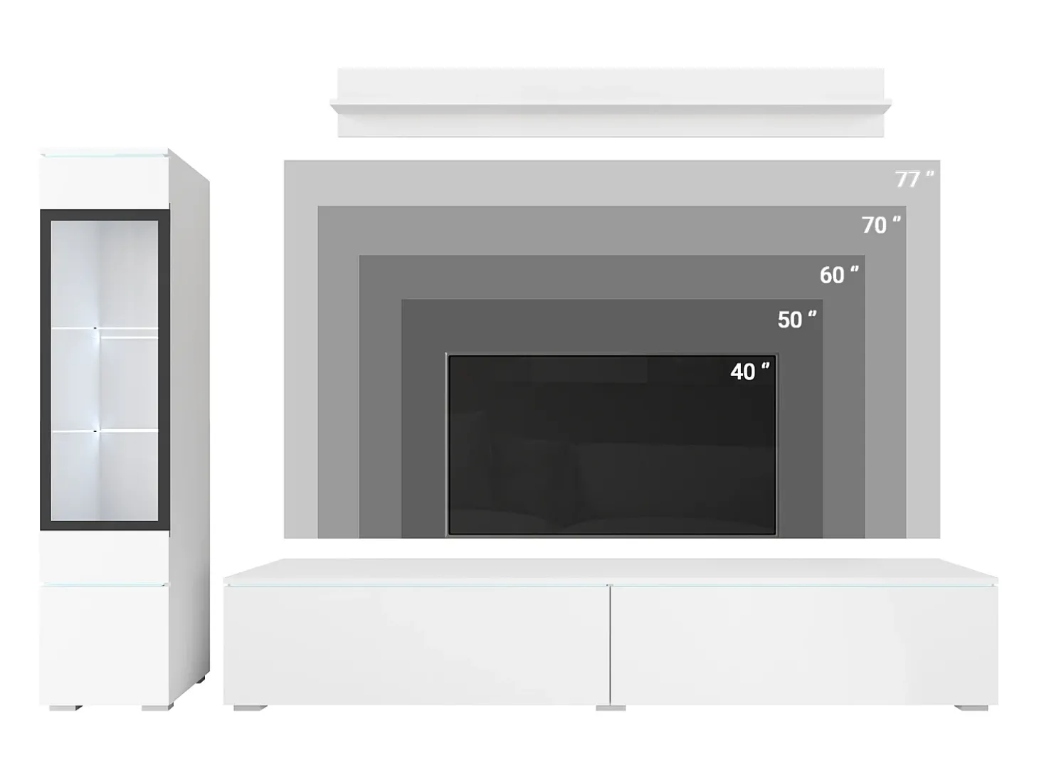 Conjunto de móveis para sala 3 elementos com LED – rack 180 cm, vitrine e prateleira, carvalho Wotan