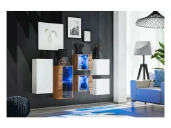 Conjunto de móveis para sala de estar SWITCH SBIV design. Cores carvalho e branco.