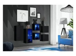 Conjunto de móveis para sala de estar SWITCH SBIV design. Cor preta brilhante. Sistema LED integrado.