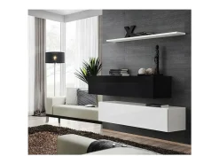 Conjunto de móveis para sala de estar SWITCH SBII design, nas cores branco e preto brilhante.