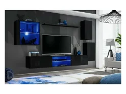 Conjunto de móveis para sala de estar SWITCH XXIII, design moderno, na cor preto brilhante.