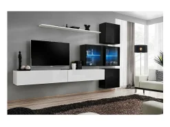 Conjunto de móveis para sala de estar SWITCH XIX, design em cores branco e preto brilhante.
