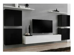 Conjunto de móveis para sala SWITCH IV design, nas cores branco e preto brilhante.