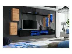 Conjunto de móveis para sala de estar SWITCH XXV, design em carvalho e preto.