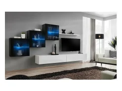 Conjunto de móveis para sala de estar SWITCH XX design, nas cores branco e preto brilhante.
